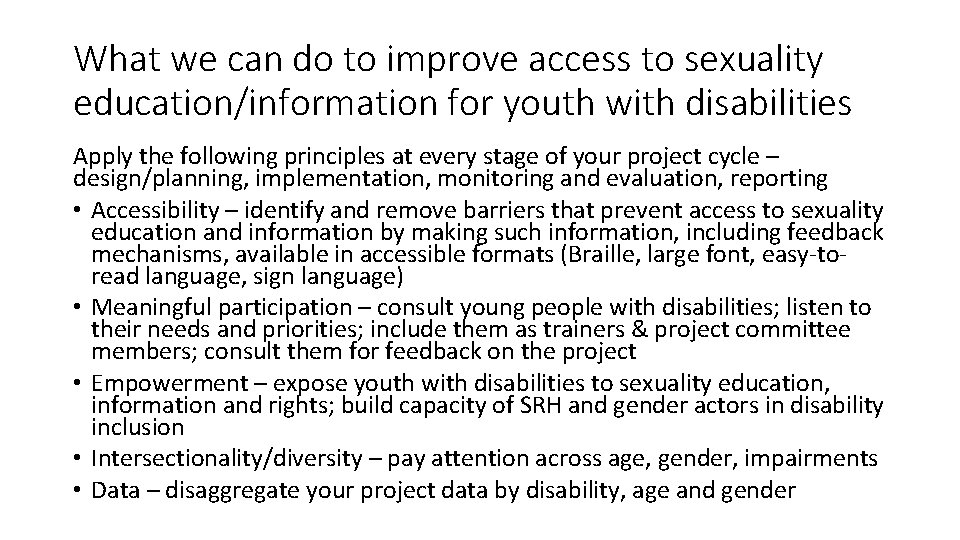 What we can do to improve access to sexuality education/information for youth with disabilities