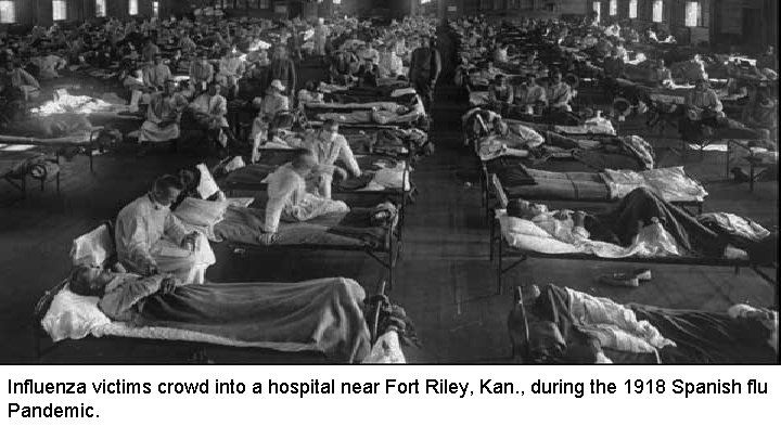 Influenza victims crowd into a hospital near Fort Riley, Kan. , during the 1918