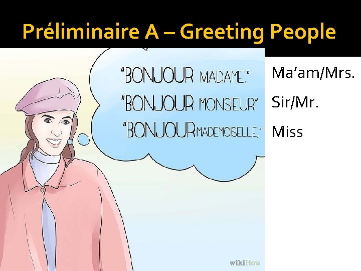 Préliminaire A – Greeting People Ma’am/Mrs. Sir/Mr. Miss 