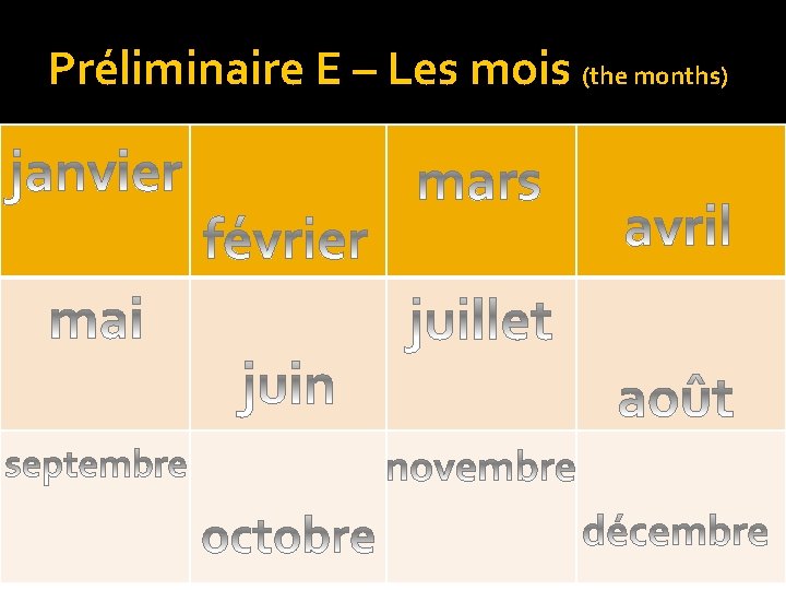 Préliminaire E – Les mois (the months) 