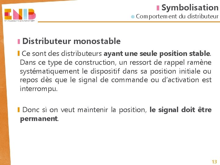 Symbolisation Comportement du distributeur Distributeur monostable Ce sont des distributeurs ayant une seule position