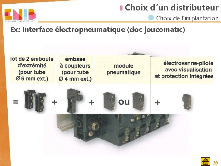 Choix d’un distributeur Choix de l’implantation Ex: Interface électropneumatique (doc joucomatic) 36 