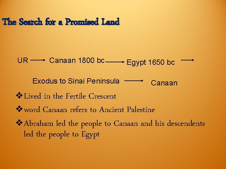 The Search for a Promised Land UR Canaan 1800 bc Exodus to Sinai Peninsula