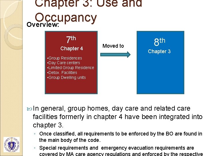 Chapter 3: Use and Occupancy Overview: 7 th Chapter 4 Moved to 8 th