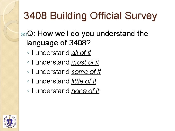 3408 Building Official Survey Q: How well do you understand the language of 3408?