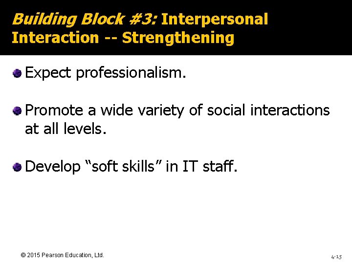 Building Block #3: Interpersonal Interaction -- Strengthening Expect professionalism. Promote a wide variety of