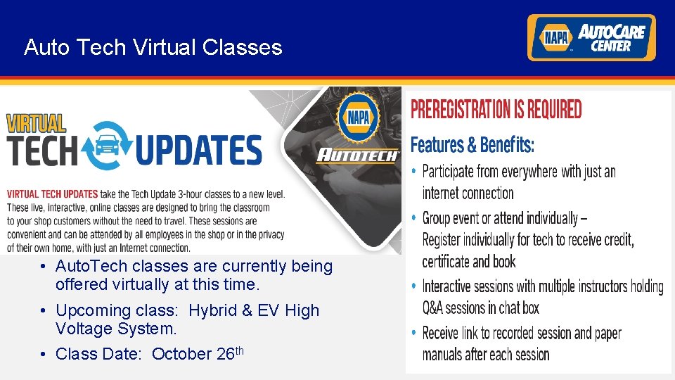 Auto Tech Virtual Classes • Auto. Tech classes are currently being offered virtually at