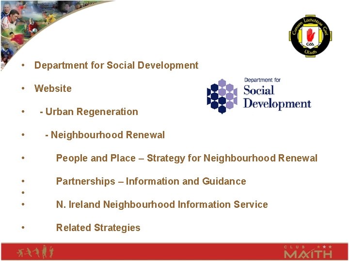  • Department for Social Development • Website • • - Urban Regeneration -