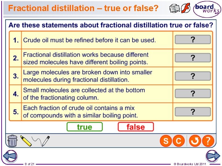 Fractional distillation – true or false? 8 of 21 © Boardworks Ltd 2011 