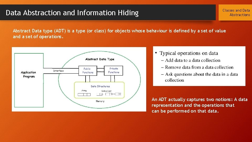Data Abstraction and Information Hiding Classes and Data Abstractions Abstract Data type (ADT) is