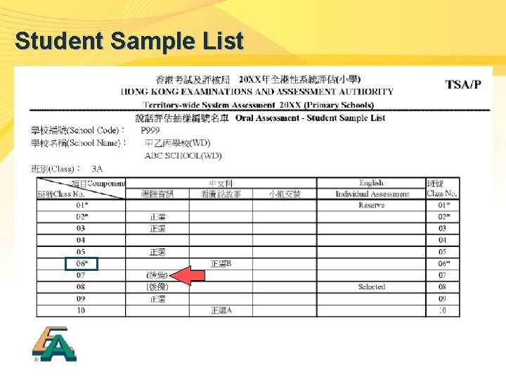 Student Sample List (後備) 
