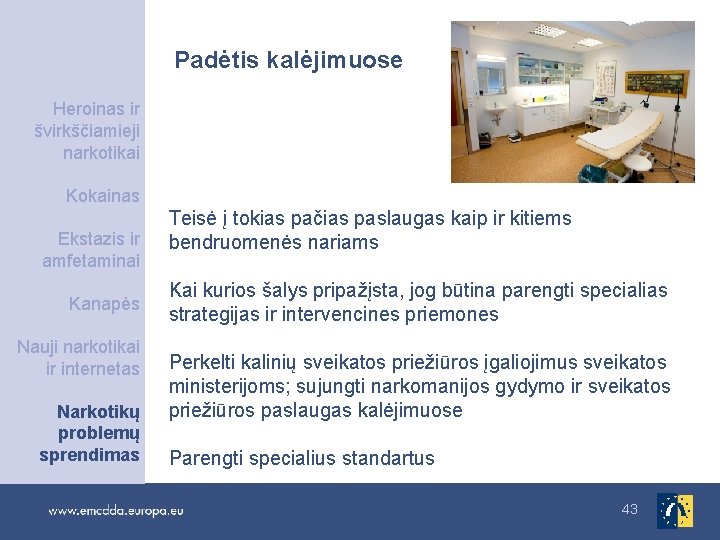 Padėtis kalėjimuose Heroinas ir švirkščiamieji narkotikai Kokainas Ekstazis ir amfetaminai Kanapės Nauji narkotikai ir