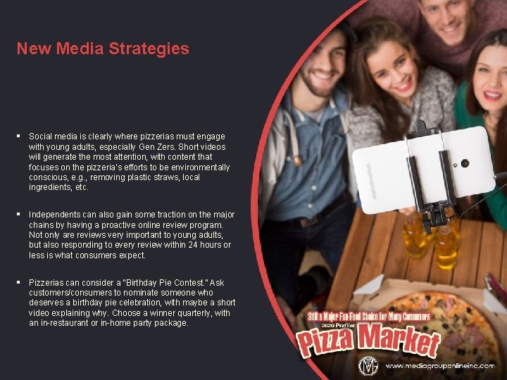 New Media Strategies § Social media is clearly where pizzerias must engage with young