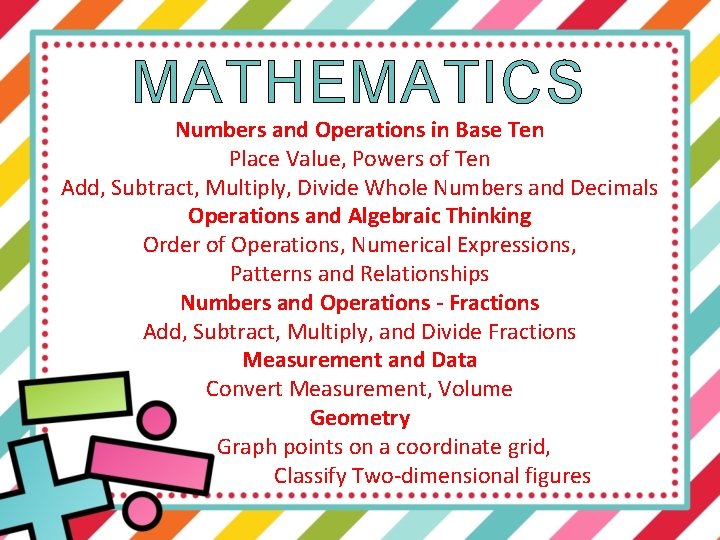 MATHEMATICS Numbers and Operations in Base Ten Place Value, Powers of Ten Add, Subtract,