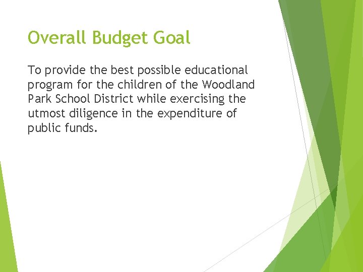 Overall Budget Goal To provide the best possible educational program for the children of