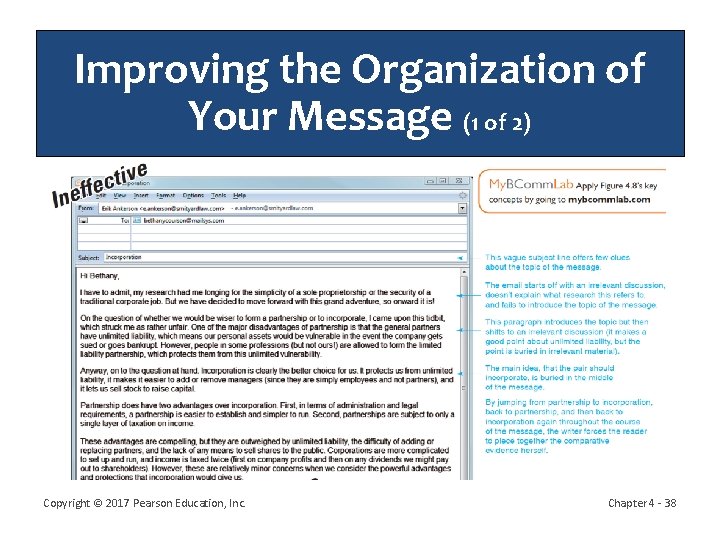 Improving the Organization of Your Message (1 of 2) Copyright © 2017 Pearson Education,