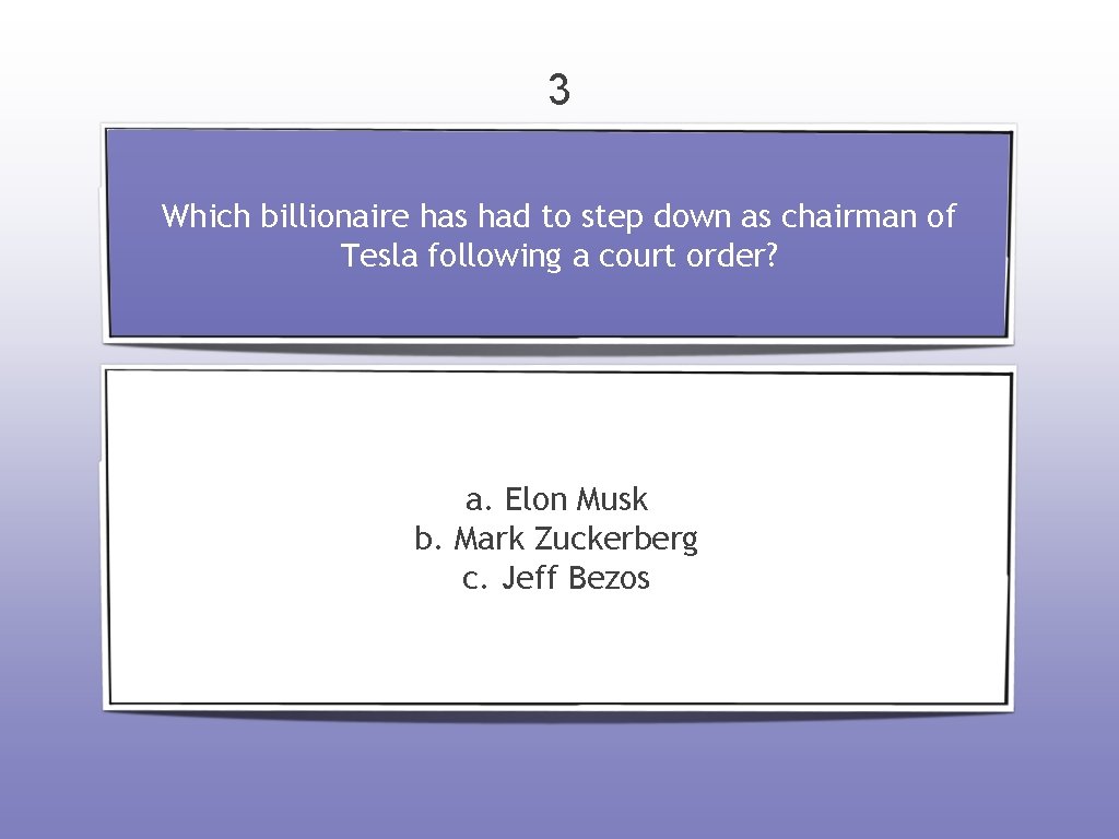 3 Which billionaire has had to step down as chairman of Tesla following a