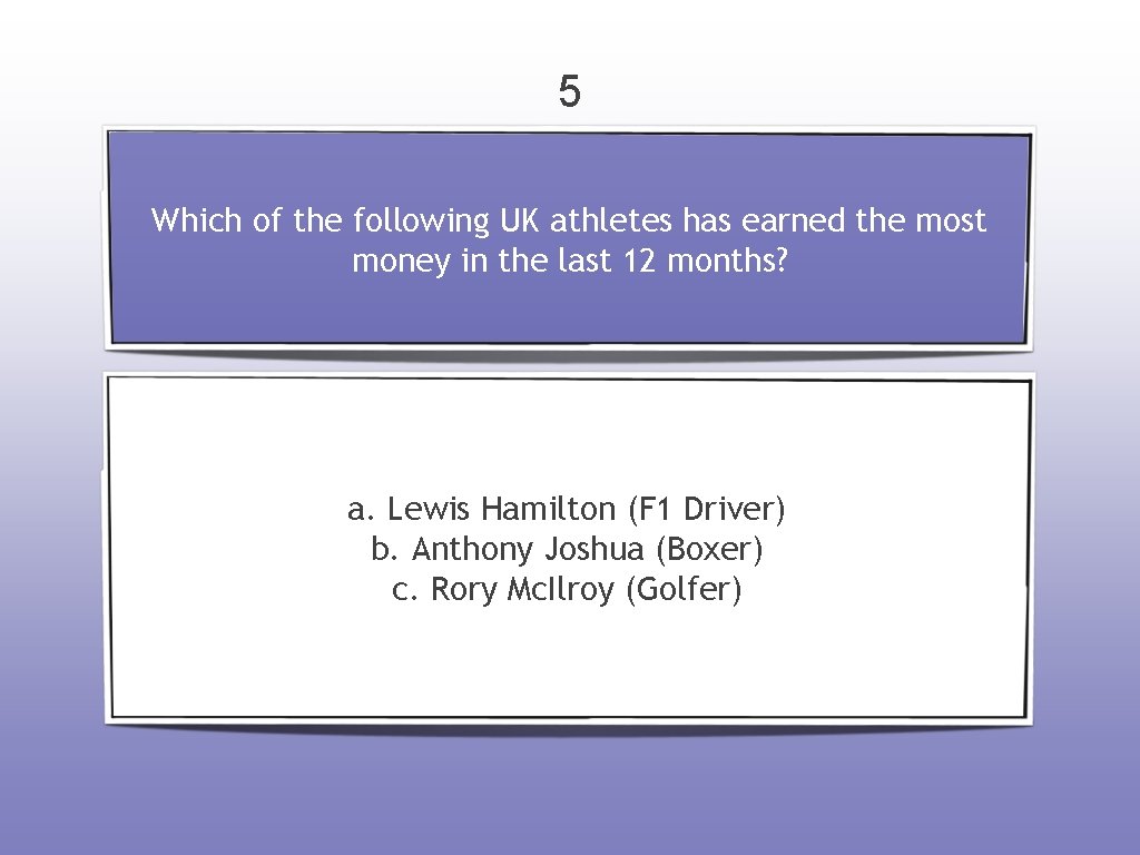 5 Which of the following UK athletes has earned the most money in the