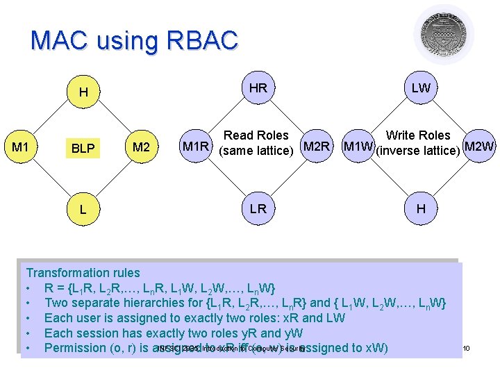 MAC using RBAC M 1 H HR LW BLP Read Roles M 1 R