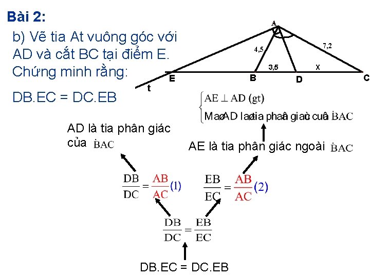 Bài 2: b) Vẽ tia At vuông góc với AD và cắt BC tại