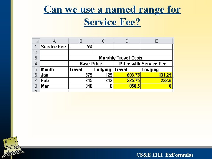 Can we use a named range for Service Fee? CS&E 1111 Ex. Formulas 