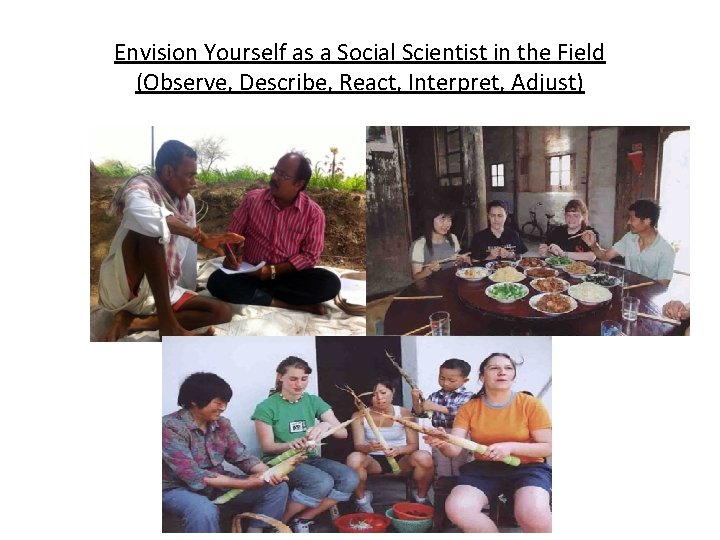 Envision Yourself as a Social Scientist in the Field (Observe, Describe, React, Interpret, Adjust)