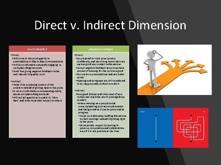 Direct v. Indirect Dimension How to Identify it • Direct: • Will come to