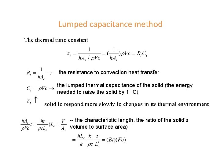 Lumped capacitance method The thermal time constant the resistance to convection heat transfer the