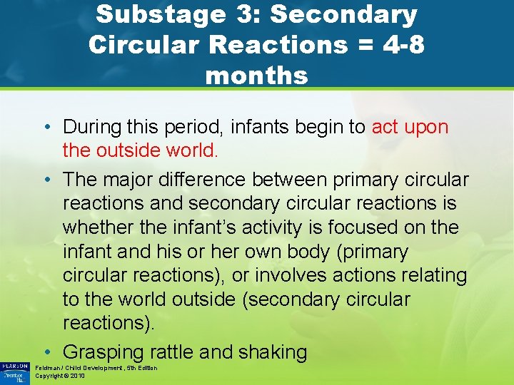 Substage 3: Secondary Circular Reactions = 4 -8 months • During this period, infants