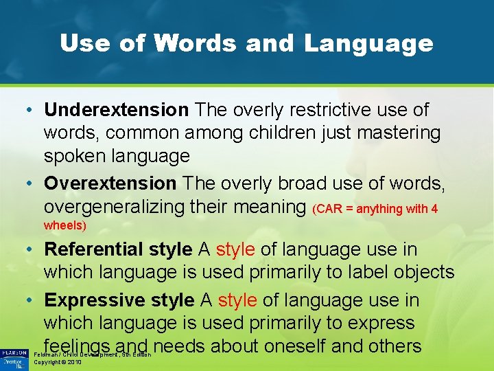 Use of Words and Language • Underextension The overly restrictive use of words, common