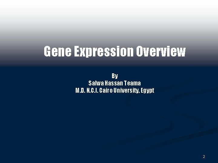 Gene Expression Overview By Salwa Hassan Teama M. D. N. C. I. Cairo University,