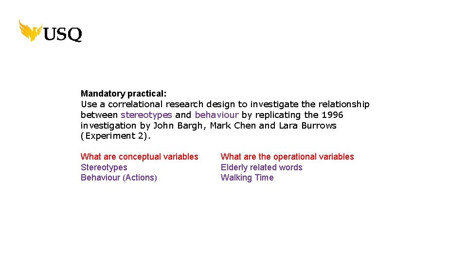 Mandatory practical: Use a correlational research design to investigate the relationship between stereotypes and