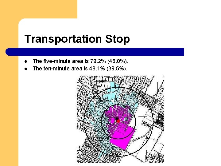 Transportation Stop l l The five-minute area is 79. 2% (45. 0%). The ten-minute