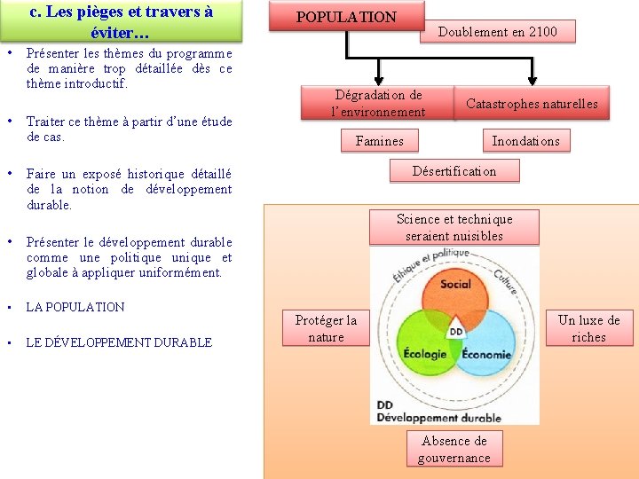 c. Les pièges et travers à éviter… • • • Présenter les thèmes du