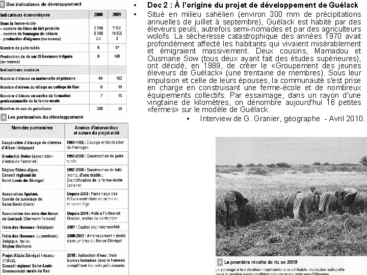  • • Doc 2 : À l'origine du projet de développement de Guélack