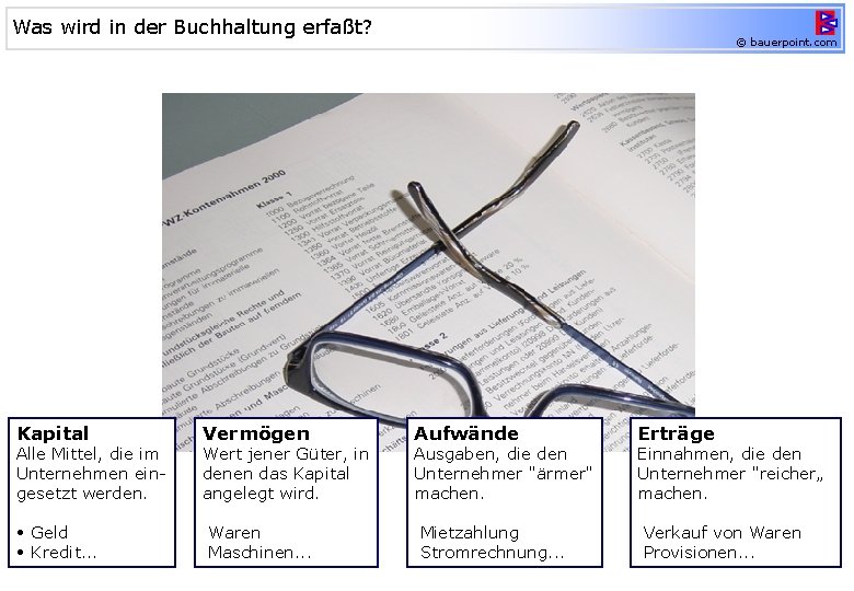 Was wird in der Buchhaltung erfaßt? Kapital Vermögen • Geld • Kredit. . .