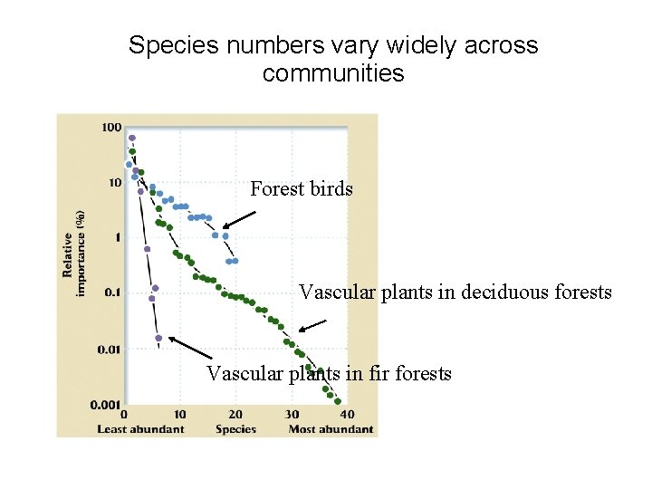 Species numbers vary widely across communities Forest birds Vascular plants in deciduous forests Vascular