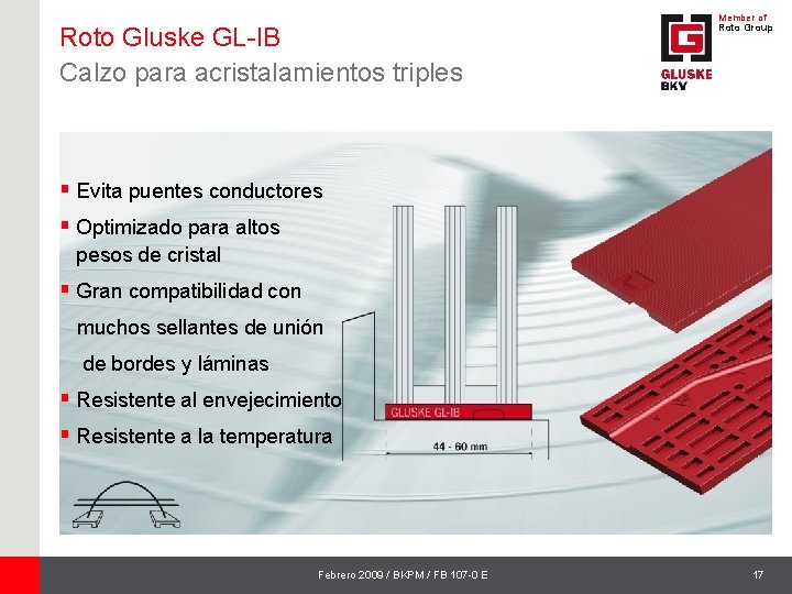Roto Gluske GL-IB Calzo para acristalamientos triples Member of Roto Group § Evita puentes