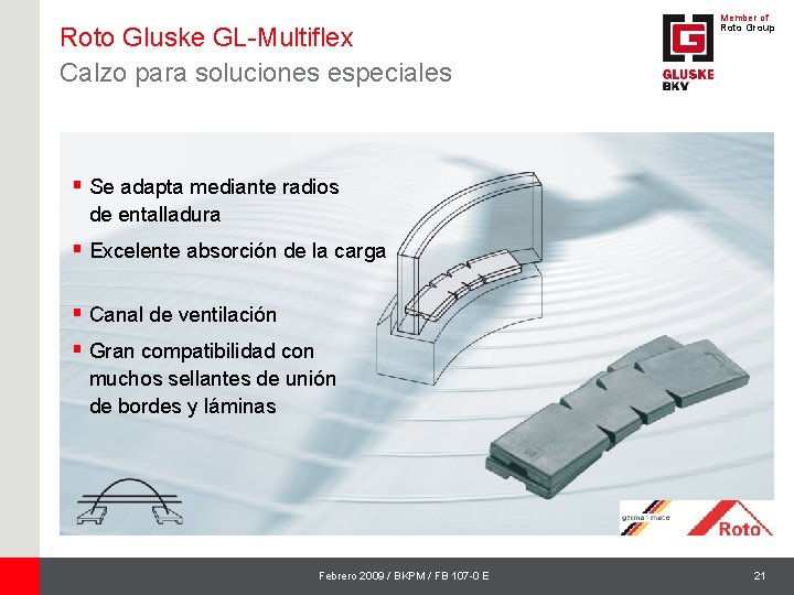 Roto Gluske GL-Multiflex Calzo para soluciones especiales Member of Roto Group § Se adapta