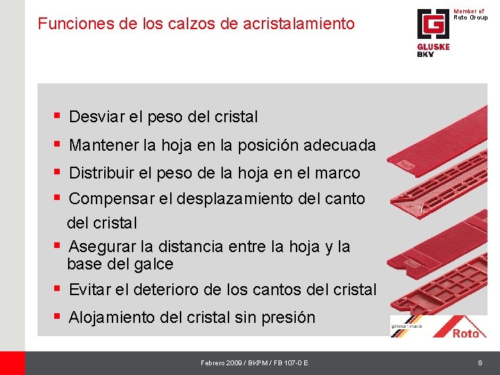 Funciones de los calzos de acristalamiento § § Member of Roto Group Desviar el