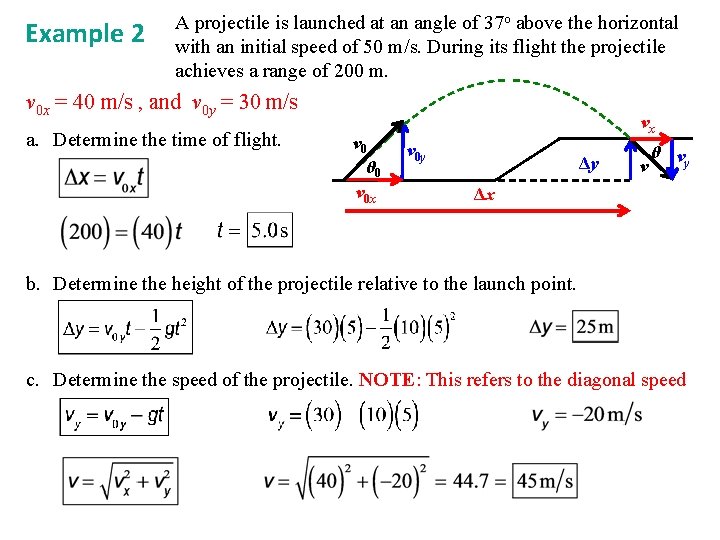 Example 2 A projectile is launched at an angle of 37 o above the Example 2 A projectile is launched at an angle of 37 o above the