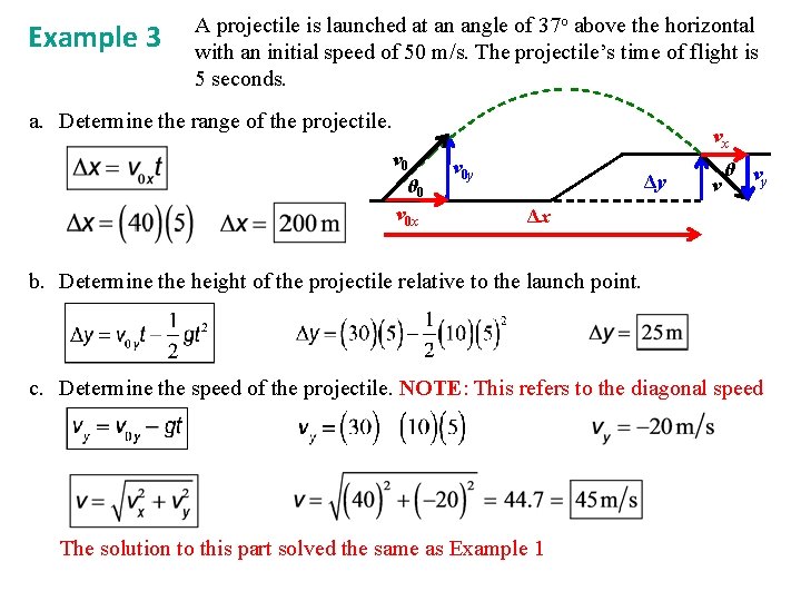 Example 3 A projectile is launched at an angle of 37 o above the