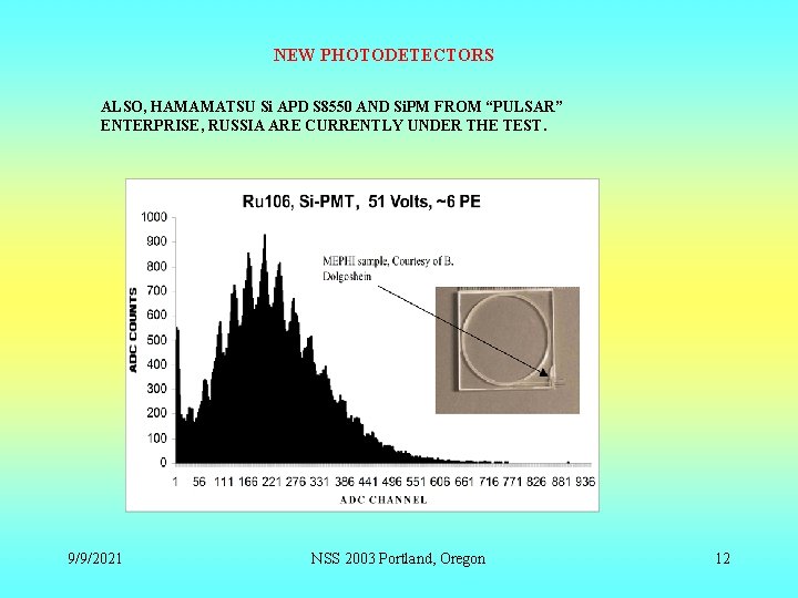 NEW PHOTODETECTORS ALSO, HAMAMATSU Si APD S 8550 AND Si. PM FROM “PULSAR” ENTERPRISE,