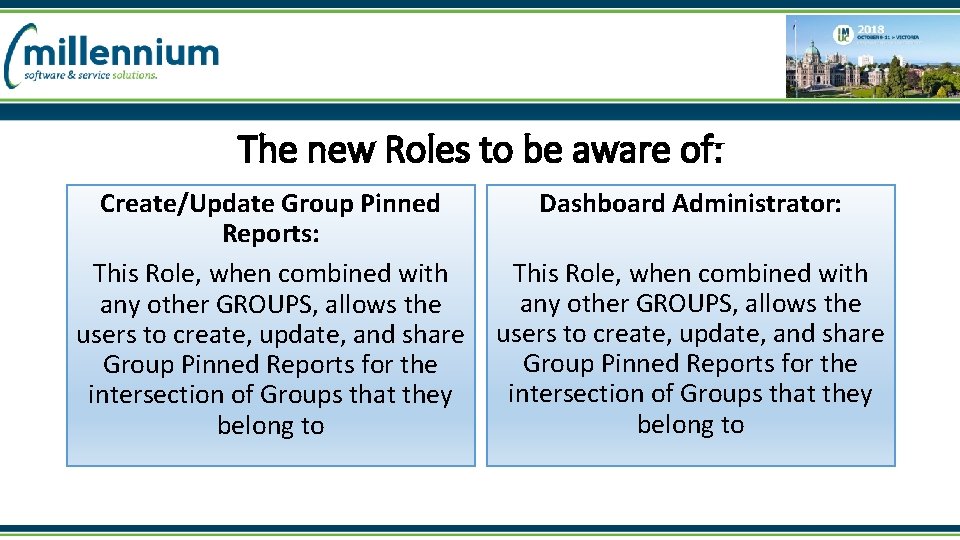 The new Roles to be aware of: Create/Update Group Pinned Reports: This Role, when