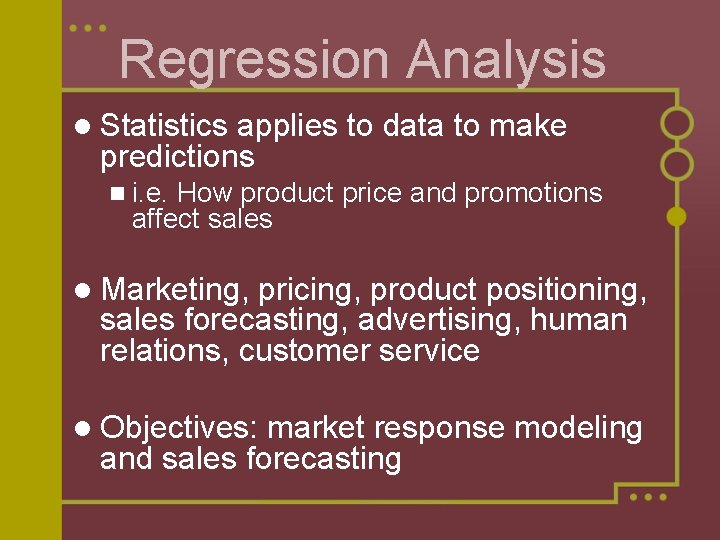 Regression Analysis l Statistics applies to data to make predictions n i. e. How Regression Analysis l Statistics applies to data to make predictions n i. e. How