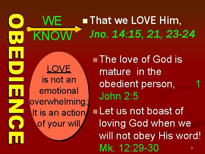 WE KNOW n That we LOVE Him, Jno. 14: 15, 21, 23 -24 n