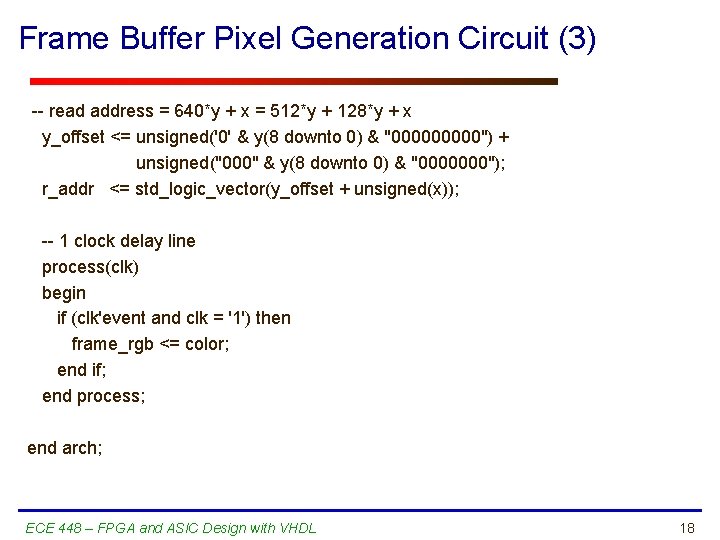 Frame Buffer Pixel Generation Circuit (3) -- read address = 640*y + x =