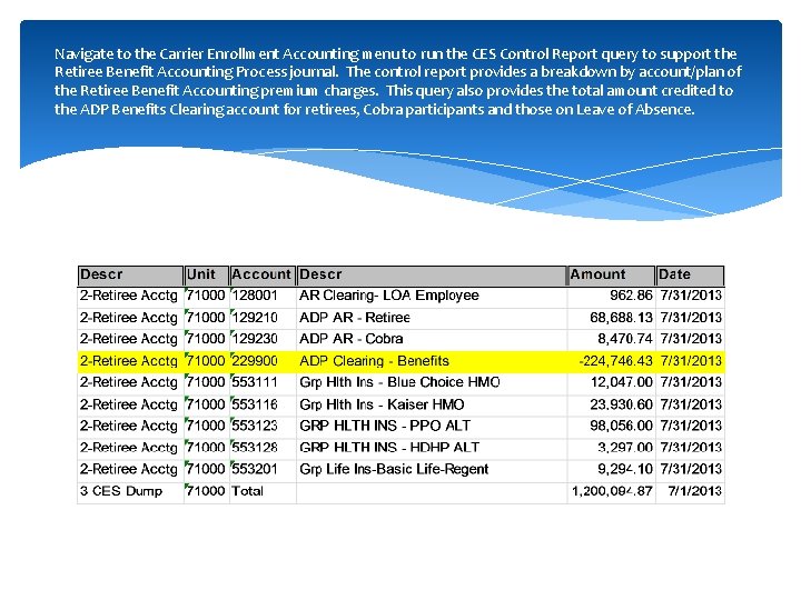 Navigate to the Carrier Enrollment Accounting menu to run the CES Control Report query