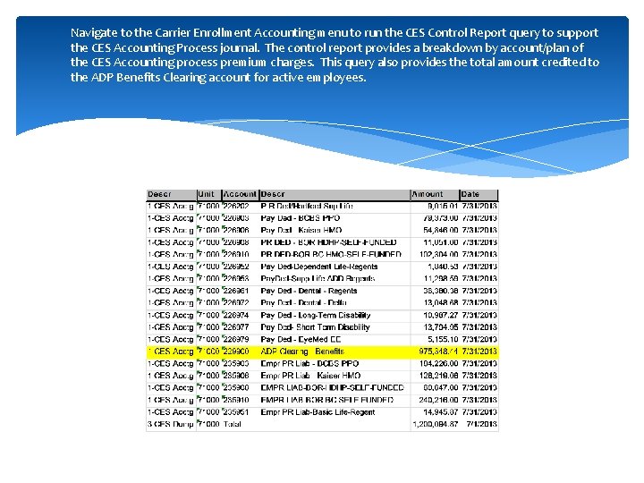 Navigate to the Carrier Enrollment Accounting menu to run the CES Control Report query