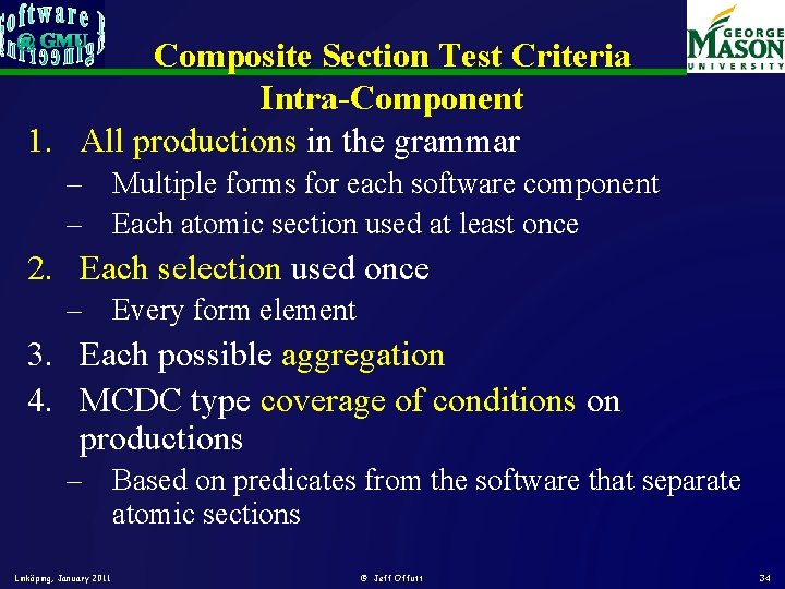 Composite Section Test Criteria Intra-Component 1. All productions in the grammar – Multiple forms Composite Section Test Criteria Intra-Component 1. All productions in the grammar – Multiple forms